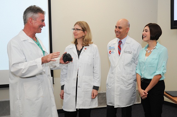 L to R: Dr. Redmond Burke, Director of Cardiovascular Surgery at MCH; Dr. Nancy Dobrolet, Pediatric Cardiologist at MCH; Dr. Juan Carlos Muniz, Director of Cardiac MRI at MCH; Chelsea Balli, Biomedical Engineer.